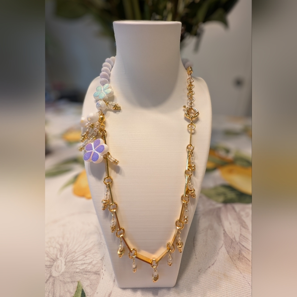 Blue Opal, Czech Glass, And Gold-Plated Bead Necklace - Picture 2 of 13